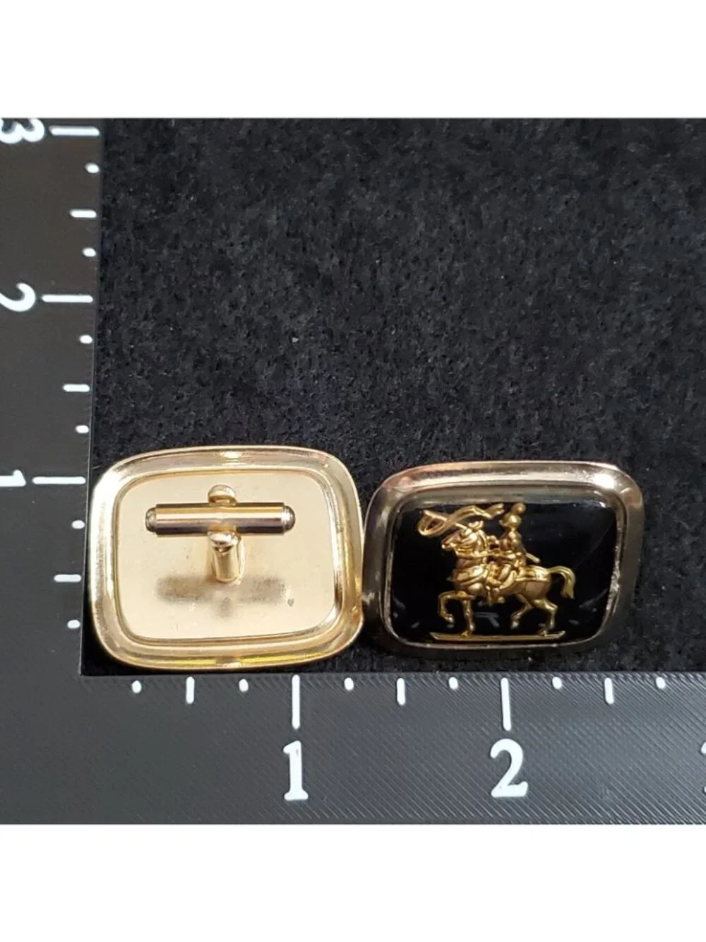 Vintage Warrior Cufflinks Gold Tone Black Equestrian 1.25